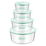 4-Pack Leakproof Glass Food Container Set W/ Silicone Framed Airtight Lid