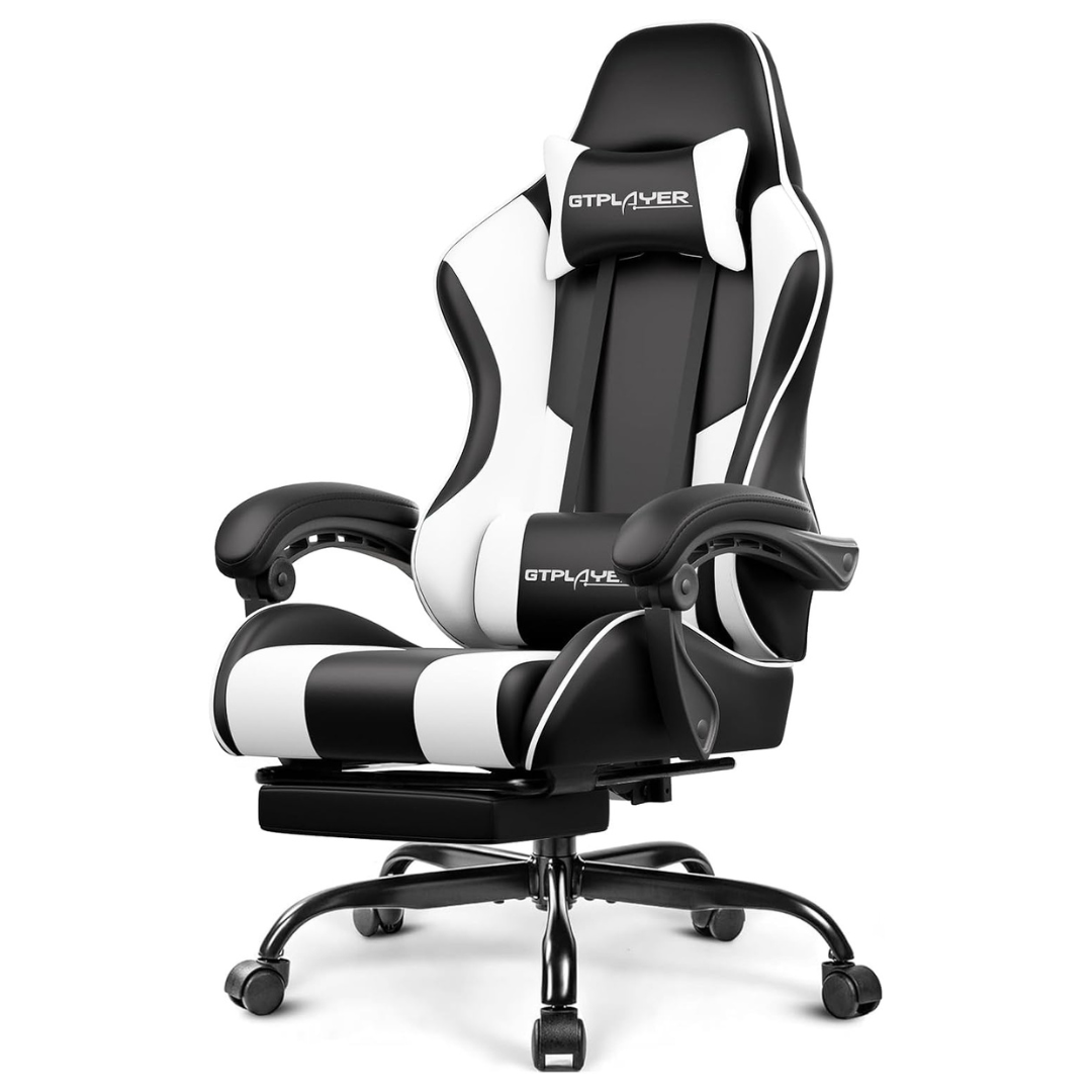 Gtplayer Computer Gaming Chair W/ Footrest & Lumbar Support