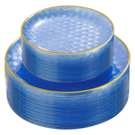 60-Piece Festiva Clear Blue Gold Plastic Plates (30 Dinner Plates & 30 Salad Plates)