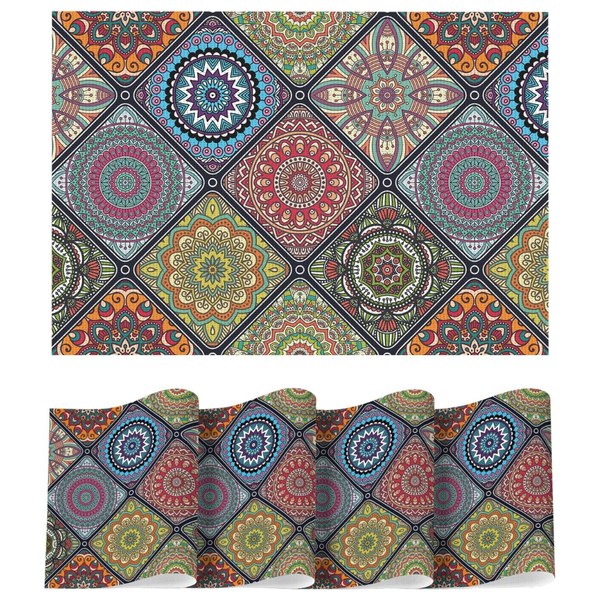 Set Of 4 Mandala Vinyl Plastic Placemats (12" X 18")