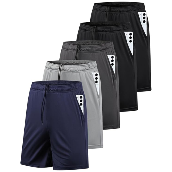 5-Pack Men's Quick Dry Athletic Gym Shorts