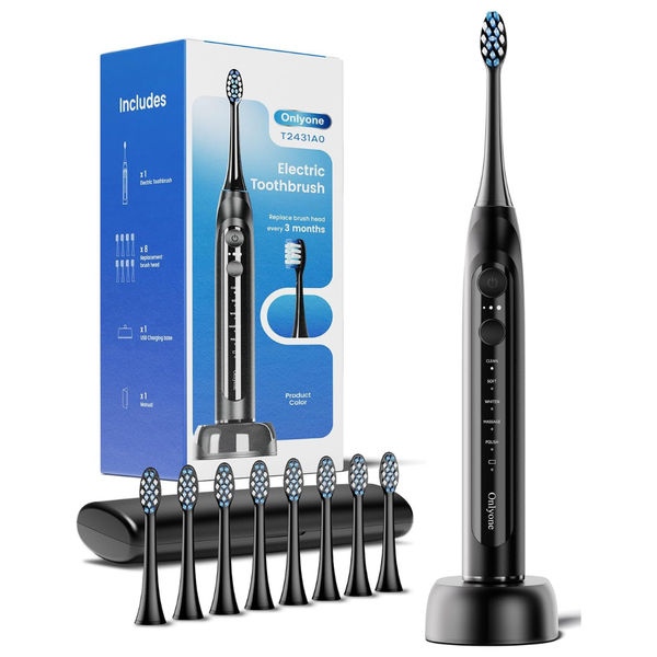 Onlyone Rechargeable Sonic Electric Toothbrush W/ 8 Replacement Heads