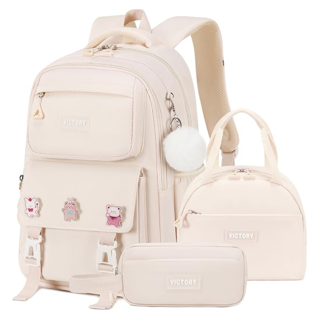3-Piece Girls Waterproof School Backpacks With Lunch Box & Pencil Case