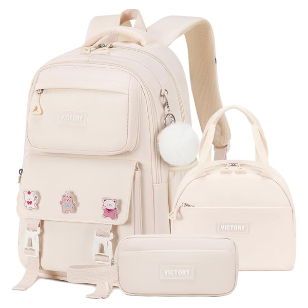 3-Piece Girls Waterproof School Backpacks With Lunch Box & Pencil Case