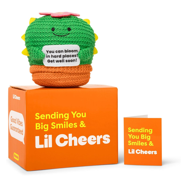 Lil Cheers Get Well Soon Crochet Cactus Plush With Motivational Sign
