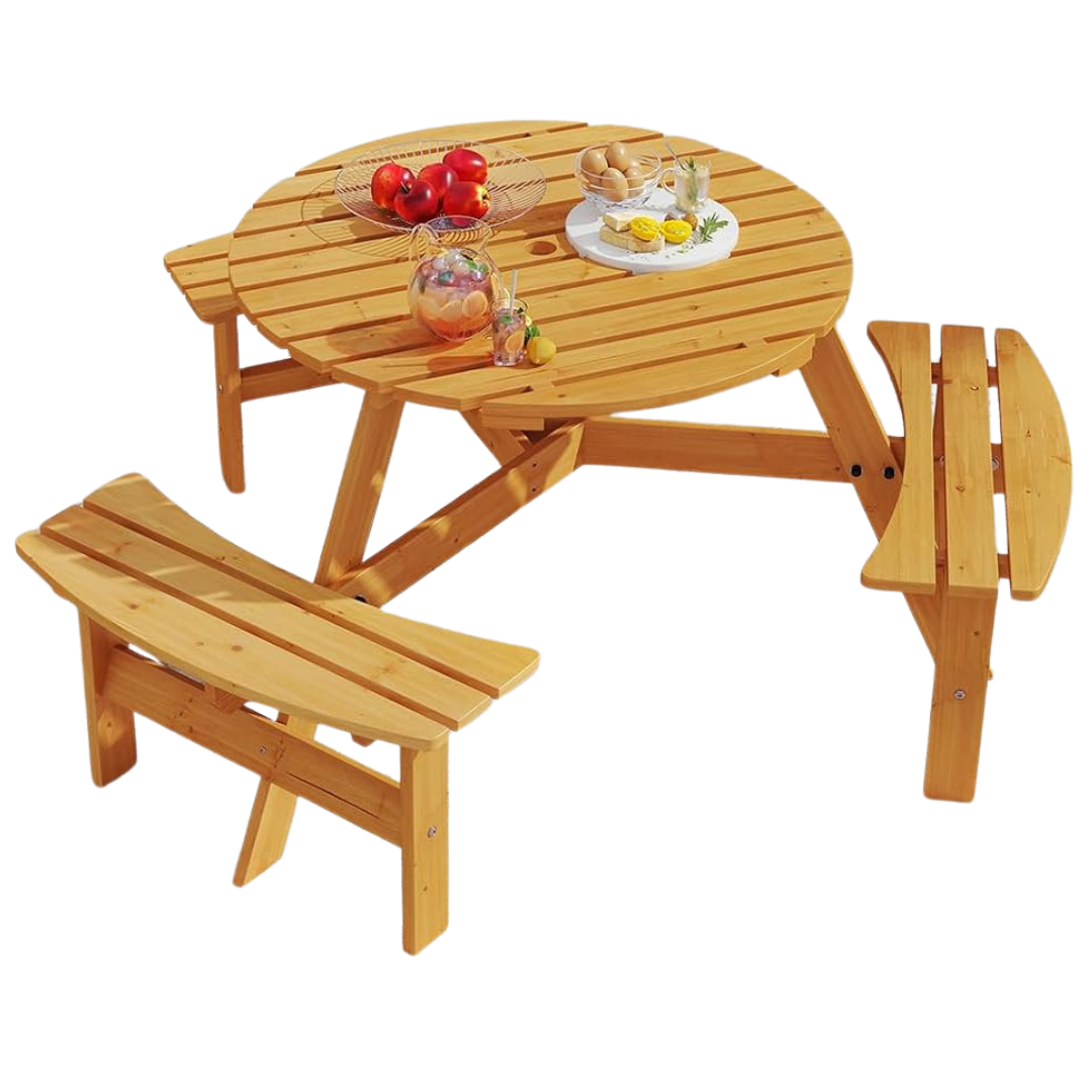 Giantex 6-Person Round Picnic Table Set