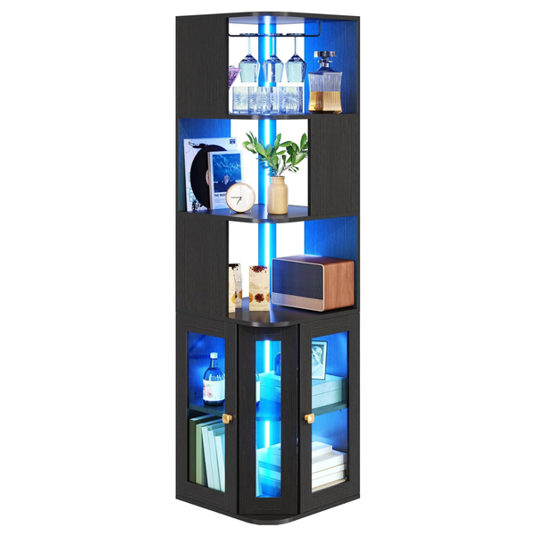 Corner Wine Cabinet With LED Lights & Glass Holder