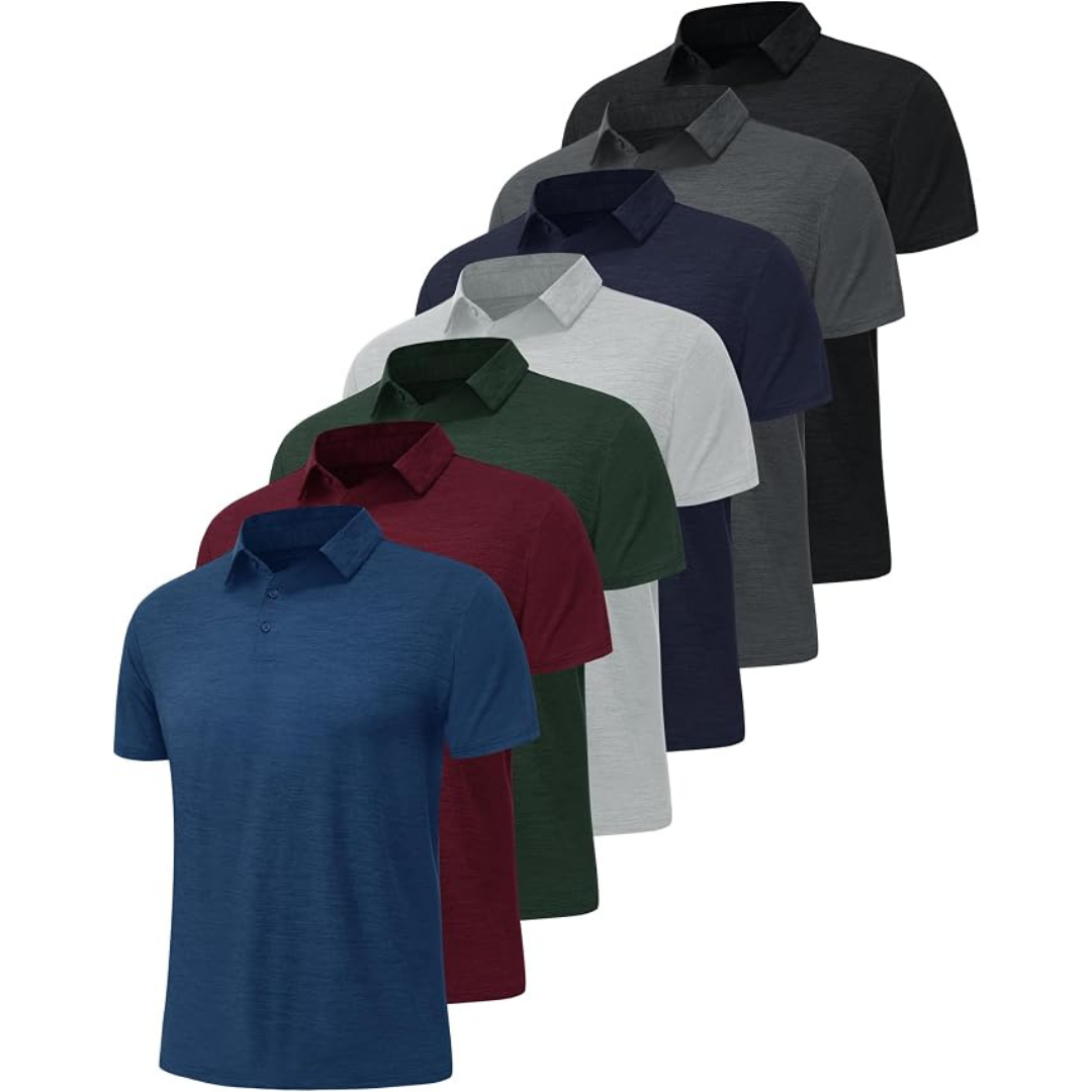 7-Pack Men's Quick Dry Moisture Wicking Polo Shirt