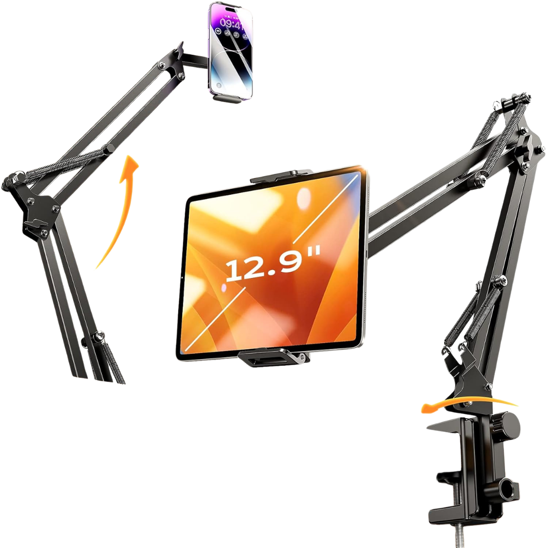 LISEN Tablet Desk Stand Mount W/ Dual Clamps For 4-13" Tablets & Devices