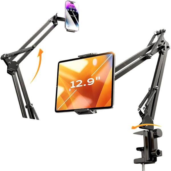 LISEN Tablet Desk Stand Mount W/ Dual Clamps For 4-13" Tablets & Devices