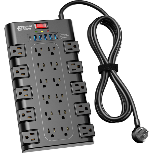22-Outlet Superdanny 2100J Surge Protector Power Strip W/ 6x USB Ports & 6.5' Cord