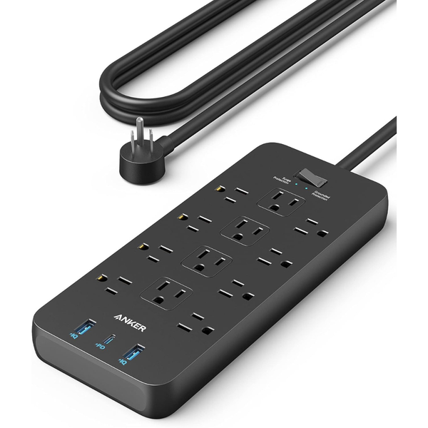 Anker 5ft 12-Outlet Power Strip 2100J Surge Protector W/ 3-USB Port (2 Colors)