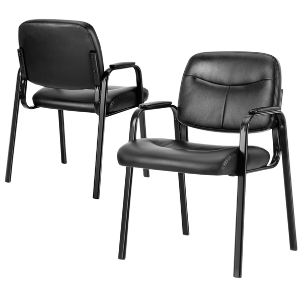 2-Pack PU Leather Reception Chairs W/ Padded Arm