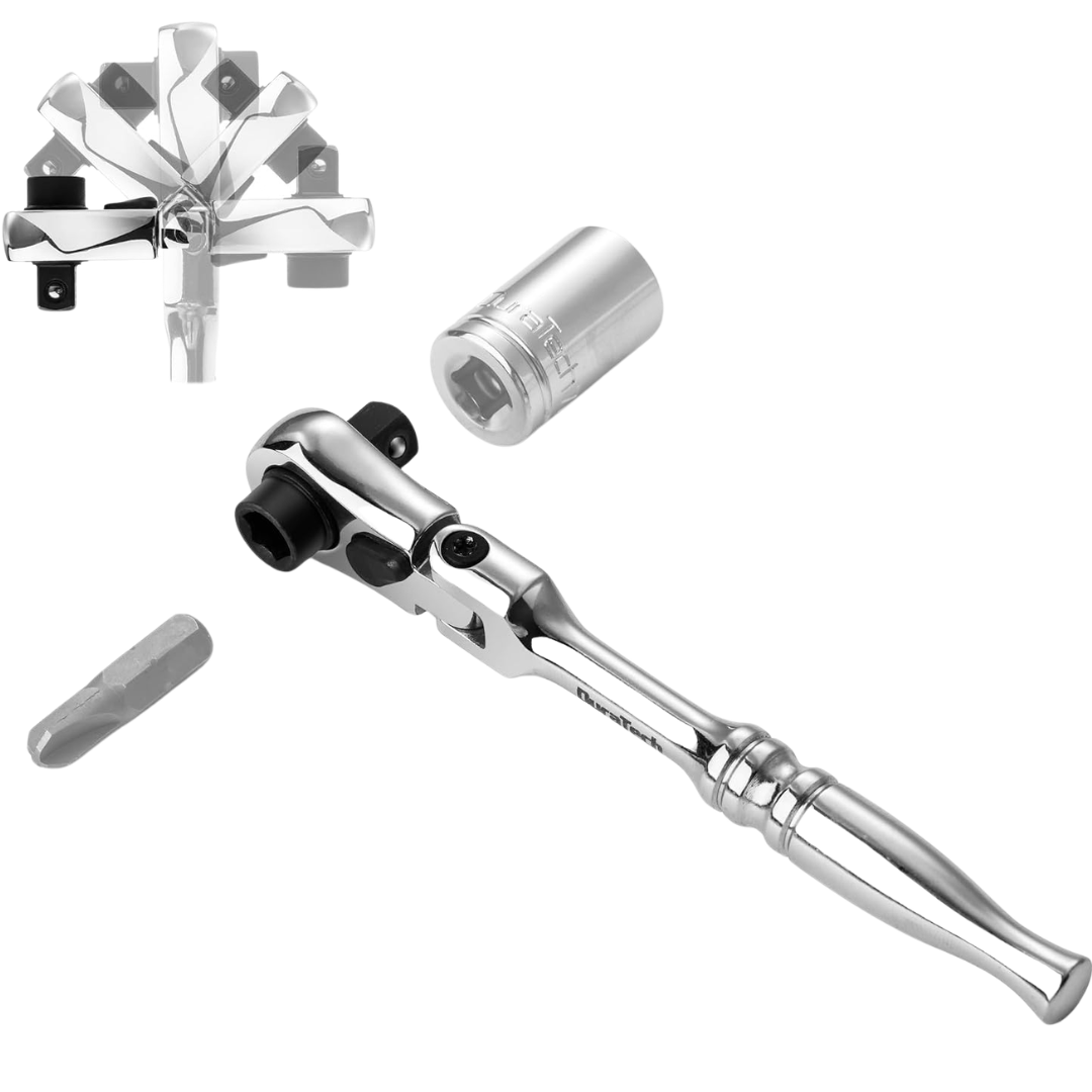 DuraTech 1/4" Drive Ratchet Handle W/ 2-in-1 Flex Head Socket & Bit Driver