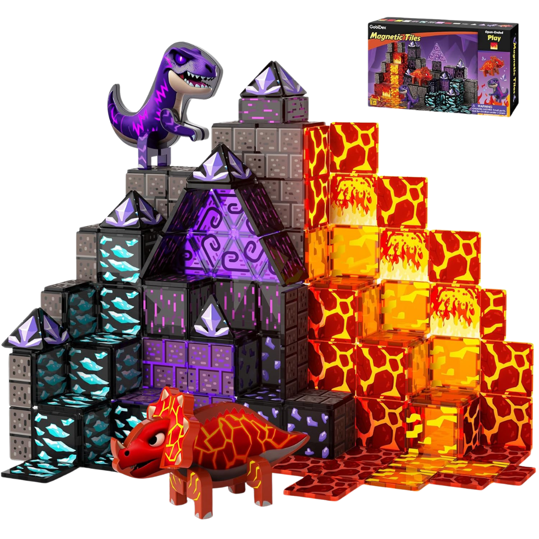 40-Piece GobiDex Dinosaur World Lava Cave Magnetic Building Blocks Set