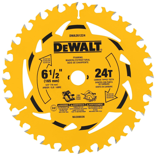 DEWALT 6-1/2 Inch 24T Circular Saw Blade (DWA261224)