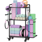 Multi-Functional Home Gym Storage Rack With Wheels And Hooks