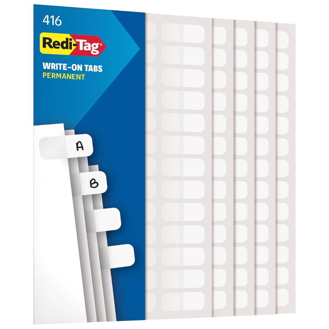 416-Pack Redi-Tag 1'' Permanent Stick Write-On Index Tabs