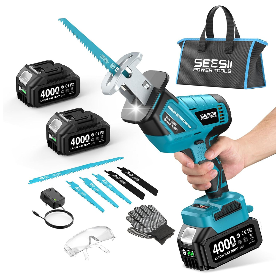 SEESII Cordless Brushless Reciprocating Saw W/ 2 Batteries & Charger