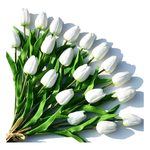 20-Piece Artificial White Tulips PU Faux Flowers W/ Bendable Stems