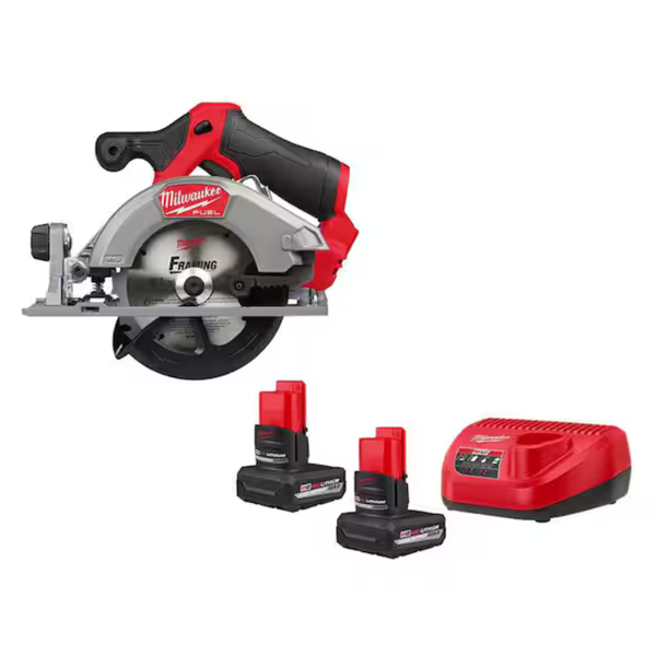 Milwaukee Electric M12 Fuel 5-3/8 In. Circular Saw W/ 2-Count M12 XC 5.0 Ah Batteries & Charger Bundle