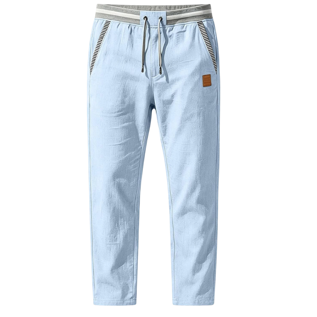 Men's Casual Linen Elastic Waist Drawstring S Trousers W/ Pockets