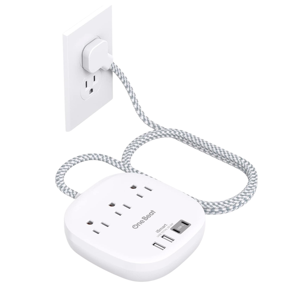 One Beat 6' Flat Plug Power Strip W/ 3 Outlets 4 USB Ports
