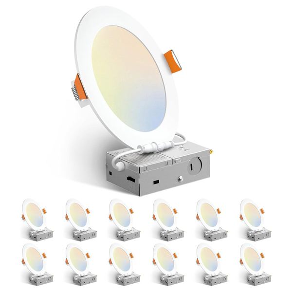12-Pack Amico 5CCT LED Recessed Ceiling Light W/Junction Box (4" Or 6")