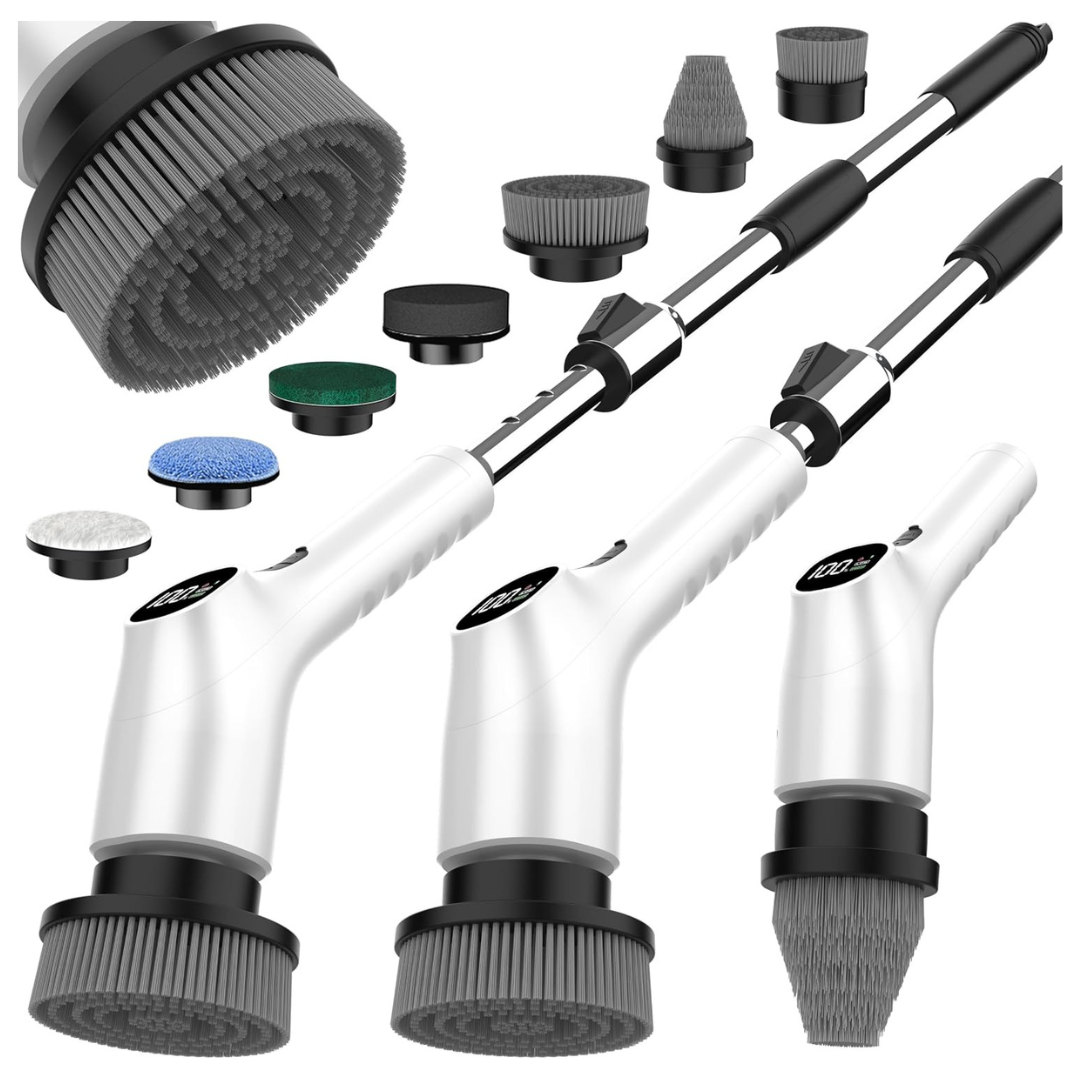 Electric Spin Scrubber With Long Handle Adjustable LCD Display