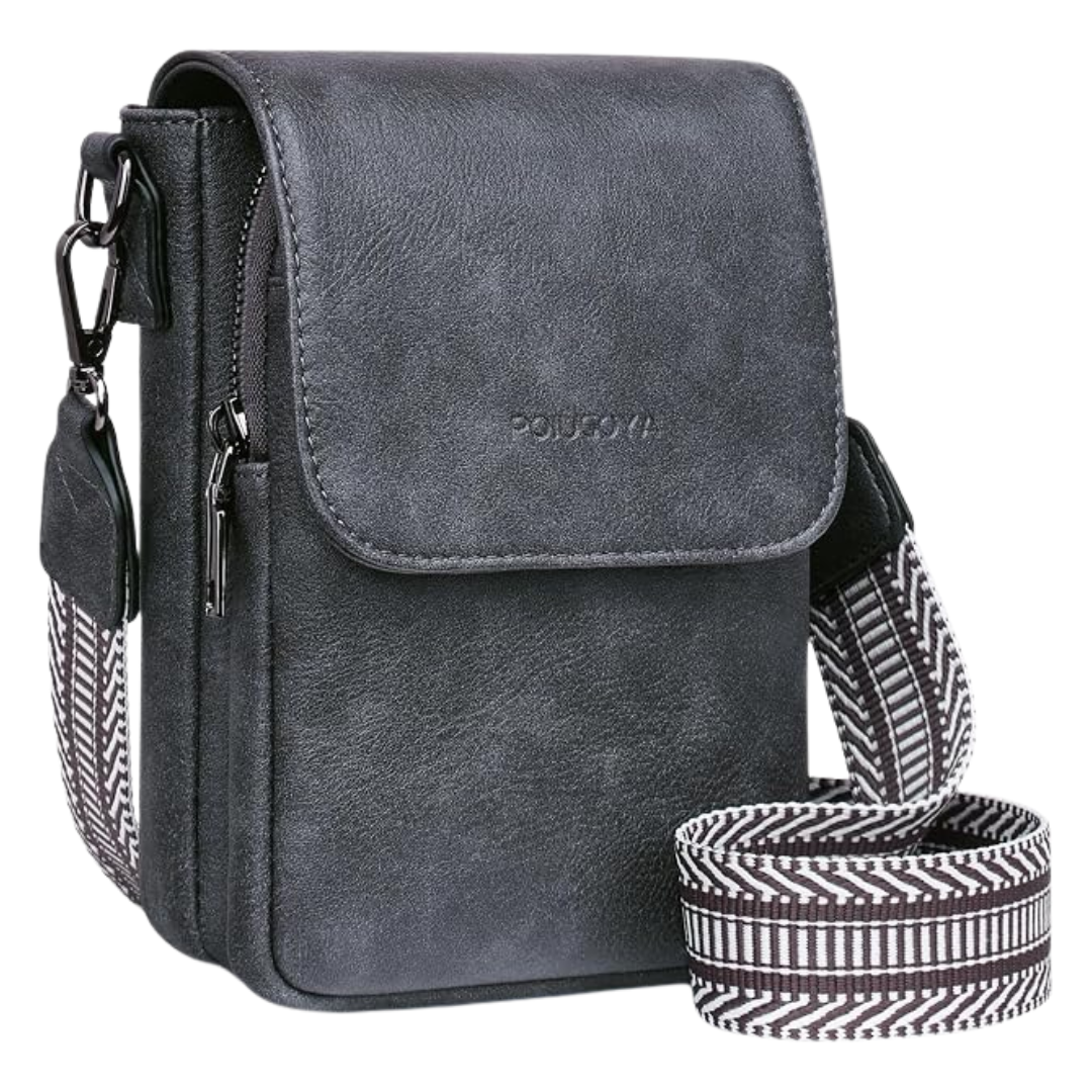 POIUGOYA Small Leather Triple Compartment Crossbody Bag (Various Color )