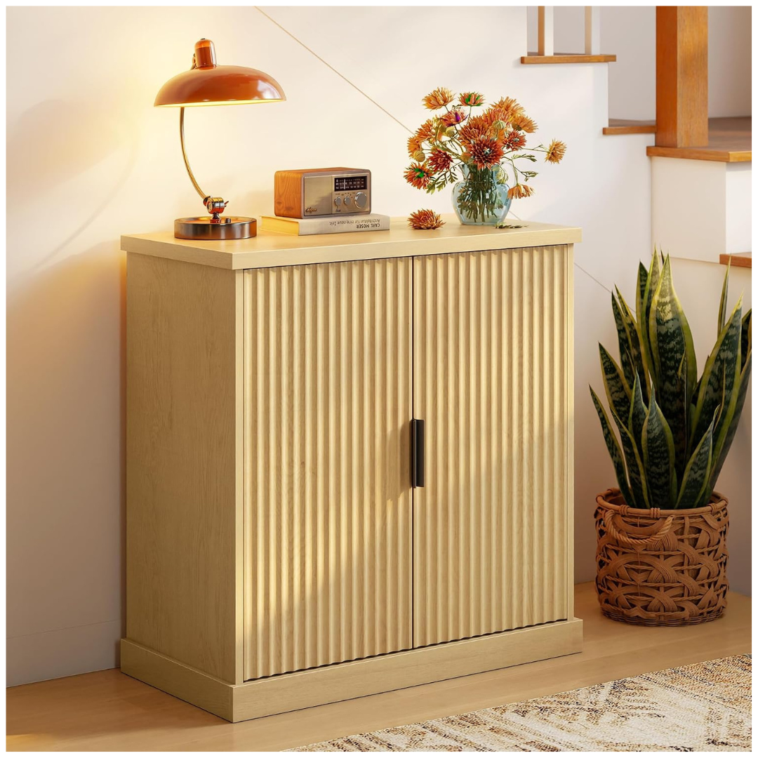 Fluted Console Cabinet Sideboard With Adjustable Shelf