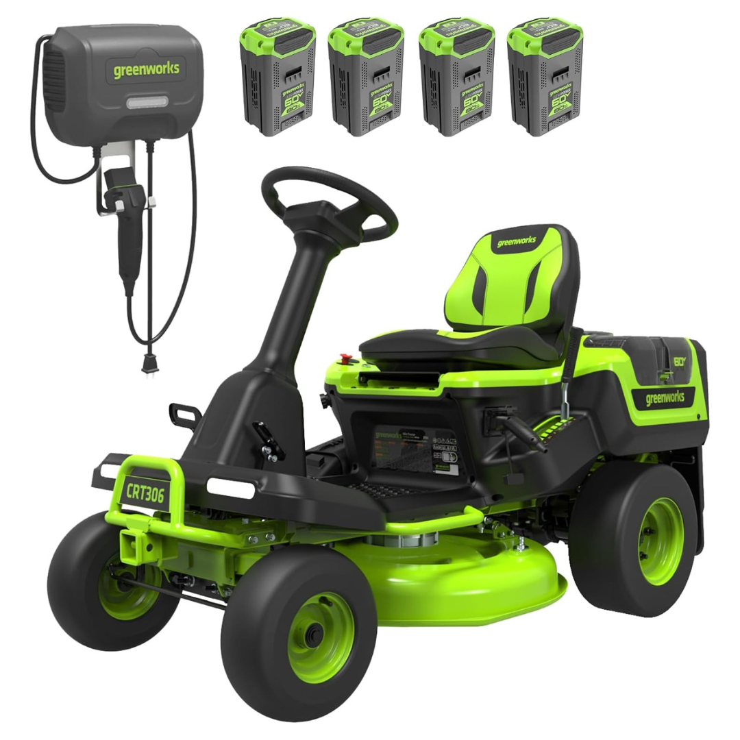 Greenworks 60V 30" Tractor, (4) 8.0Ah + Wall Charger