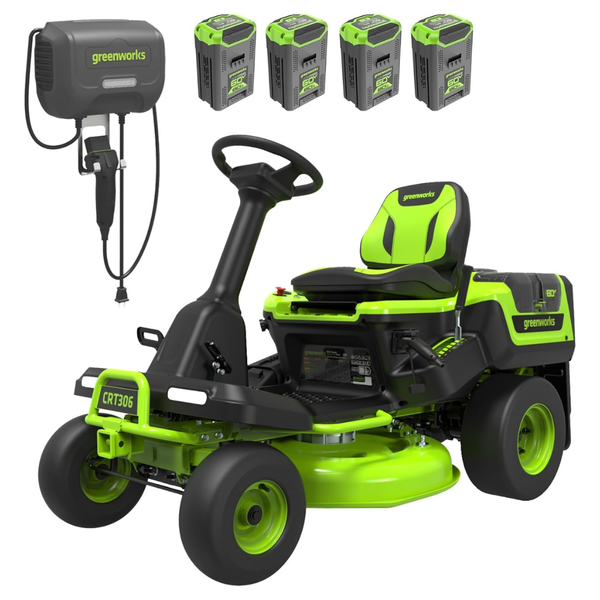 Greenworks 60V 30" Tractor, (4) 8.0Ah + Wall Charger