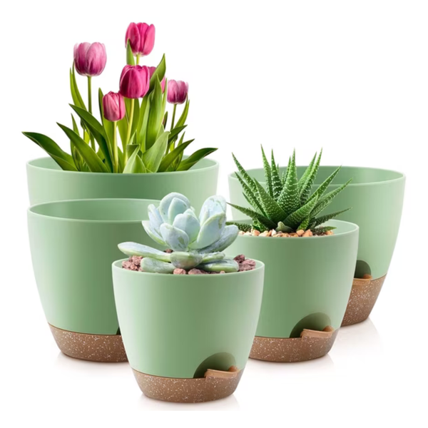 5-Pack Foukus Self-Watering Plant Pots With Drainage (3 Colors)