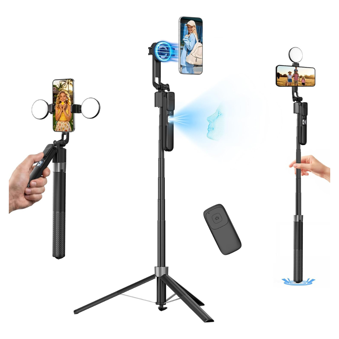 Portable 360deg. Magnetic Tracking Phone Tripod With Light