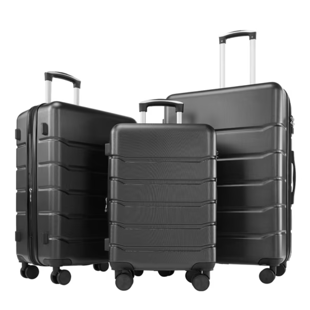 3-Piece EDX Hardside Luggage Sets With 4 Double Spinner Wheels (Black)