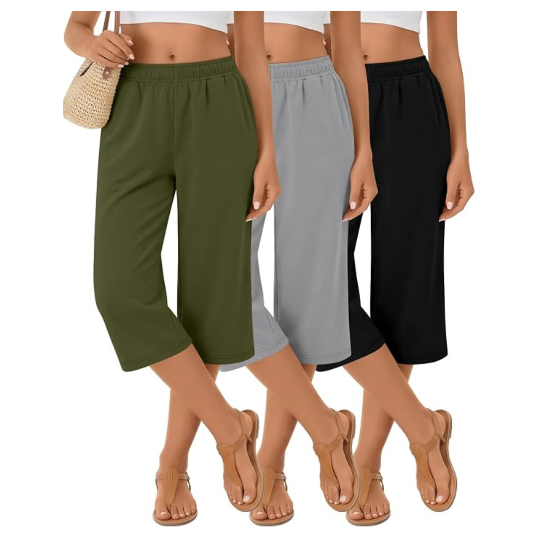 3-Pack Women's Wide Leg Lounge Capri Pants (Various)