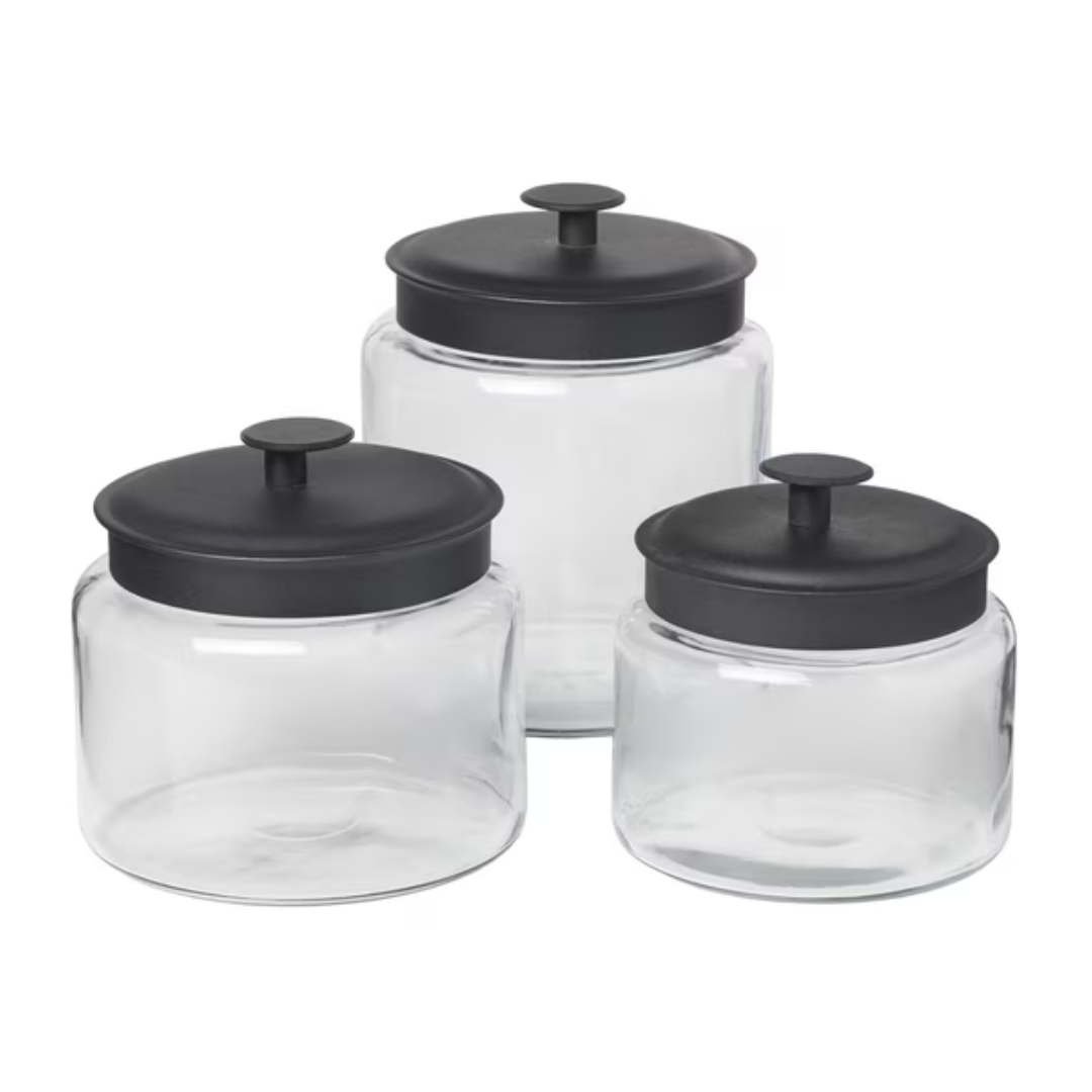 3-Count 48-Oz Anchor Hocking Anchor Hocking Glass Jars With Black Metal Lids