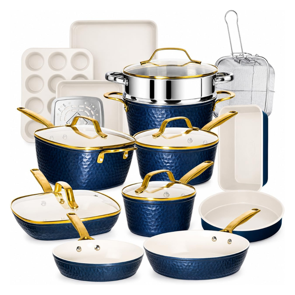 Gotham Steel Hammered 20-Piece Pots And Pans Set Non Stick Ceramic Cookware Set