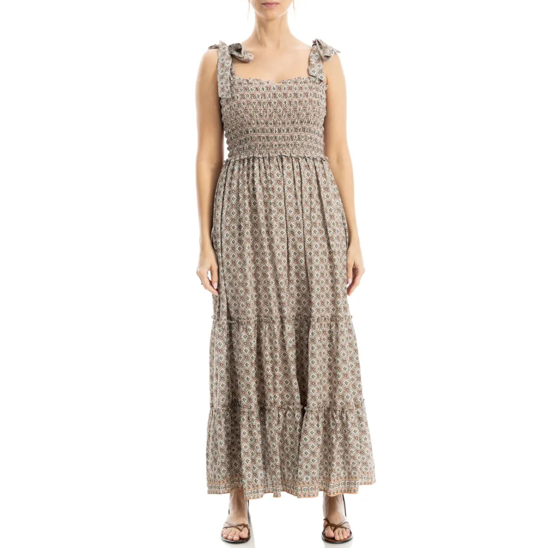 Max Studio Women's Tie Strap Smocked Tiered Sundress
