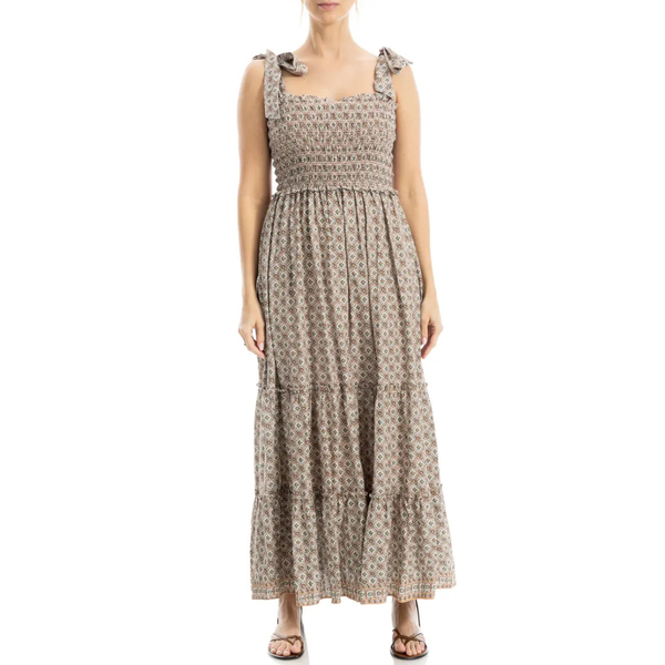 Max Studio Women's Tie Strap Smocked Tiered Sundress