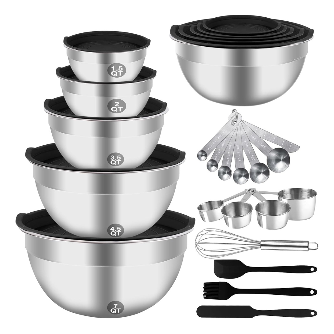 25-Piece Wepsen Stainless Steel Mixing Black Bowls Set W/ Lids