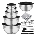 25-Piece Wepsen Stainless Steel Mixing Black Bowls Set W/ Lids