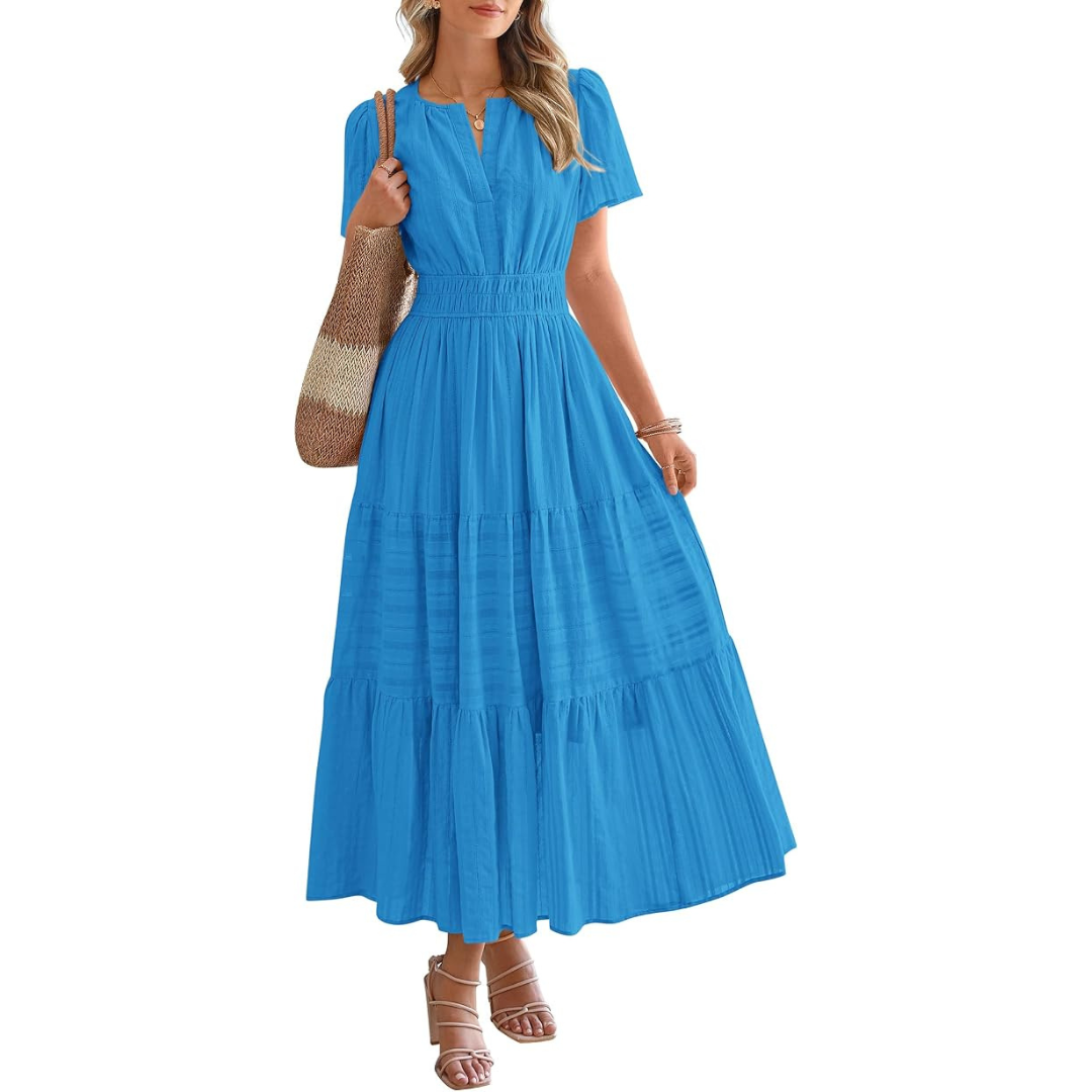 Women's Lightweight Short Sleeve V-Neck Casual Maxi Dress (Various)