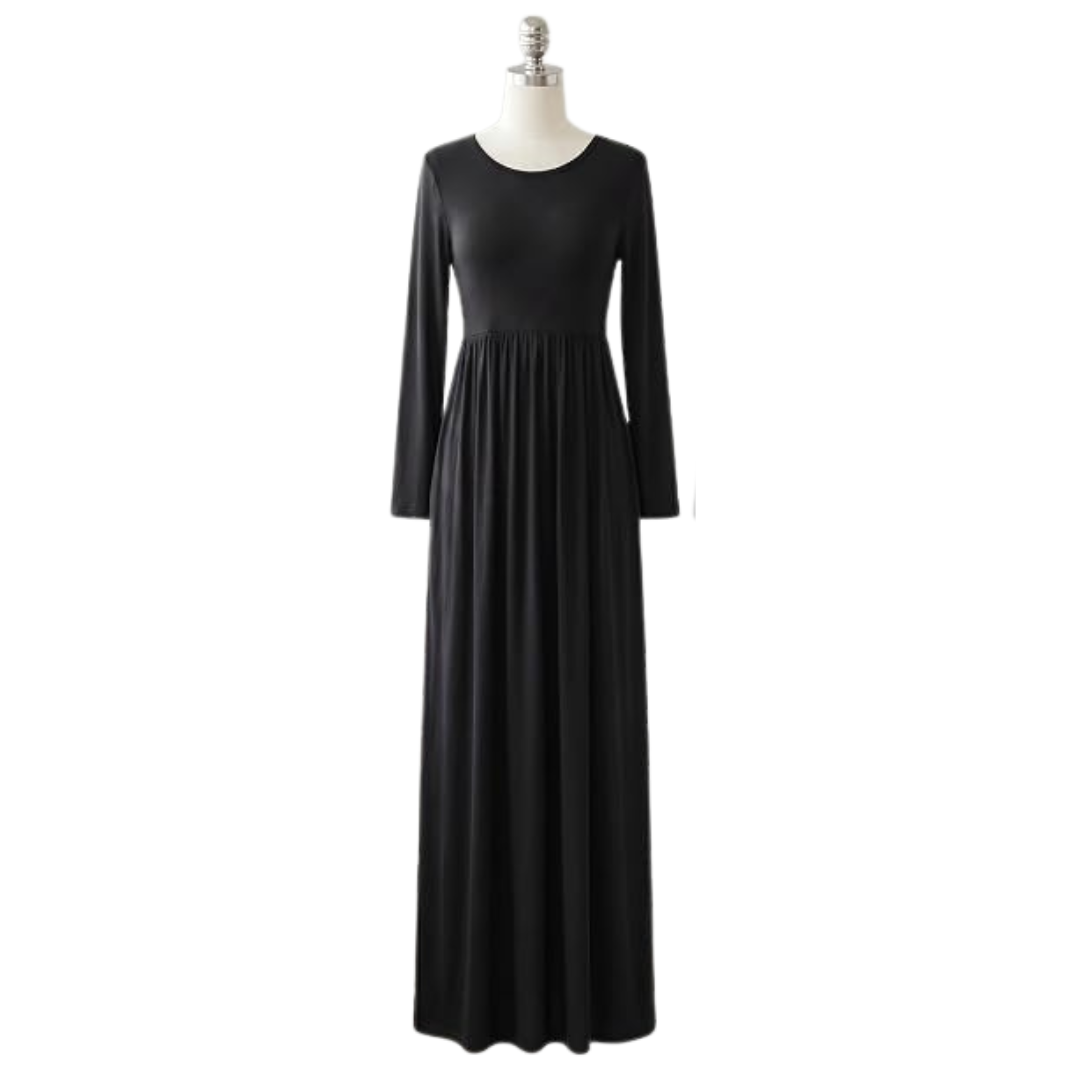Women's Long Sleeve Maxi Dress Casual Empire Waist W/ Pockets