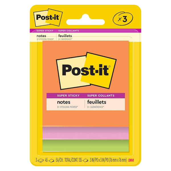 3-Pack 3" X 3" Post It Super Sticky Notes