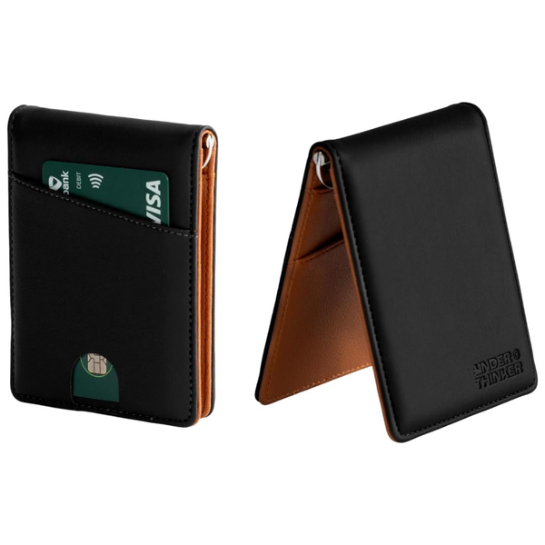 Men's RFID Faux Leather Money Clip Wallet With ID Window