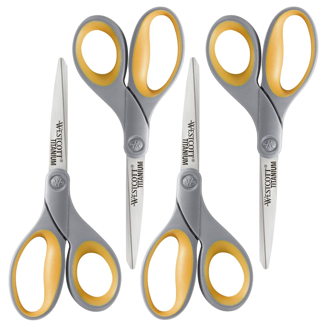 4-Pack Westcott 8" Soft Handle Titanium Bonded Scissors