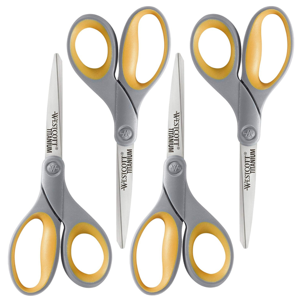 4-Pack Westcott 8" Soft Handle Titanium Bonded Scissors