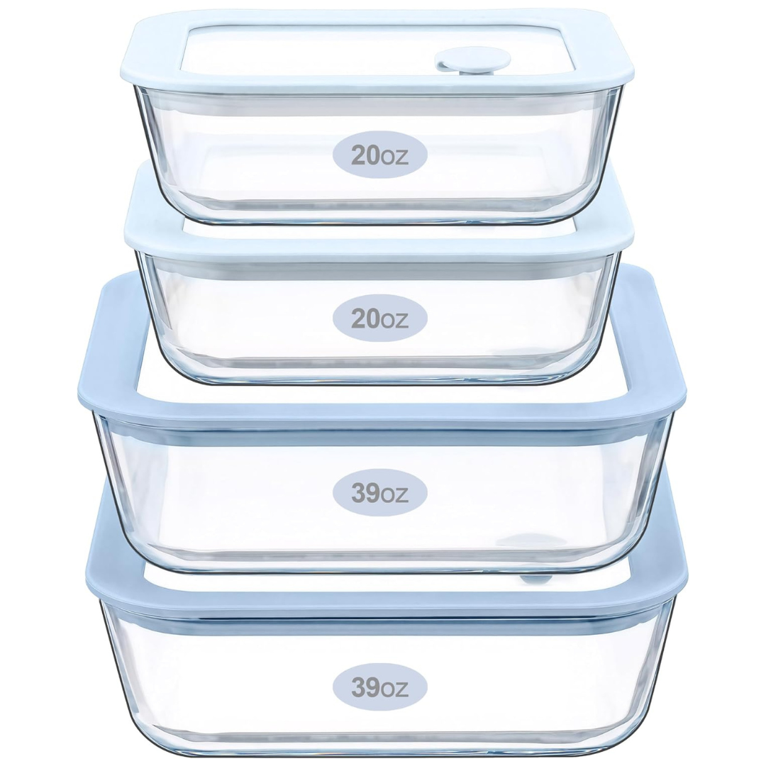 4-Pack Glass Food Container Set With Silicone Glass Lid